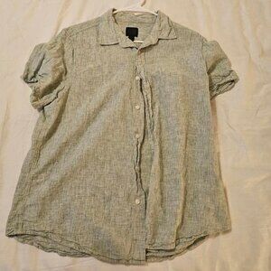 Large Light Green Linen Button Down